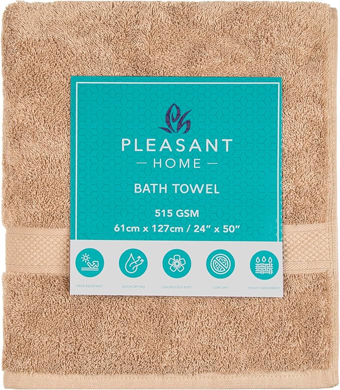 Pleasant Home Bath Towels Set of 6 (24” x 50”) 100% Cotton, Neutral Mix | 515 GSM | Lightweight, Soft & Highly Absorbent Luxury Towels for Bathroom | for Gym, Pool & Spa