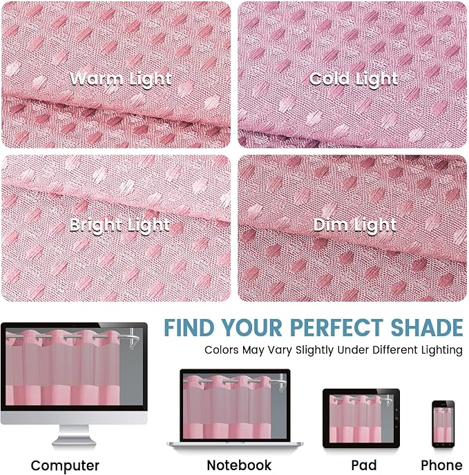 EUTXL Heavyweight Waffle No Hook Shower Curtain with Liner, 71x74, Pink | Snap in Liner, 256GSM, Thick, Hotel Luxury Spa, Waterproof Fabric, Corner Magnets, 3 in 1 Set, Washable, Hang in Seconds