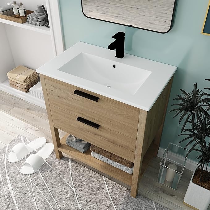 30 Inch Modern Bathroom Vanity with Soft Close Door and Ceramic Sink