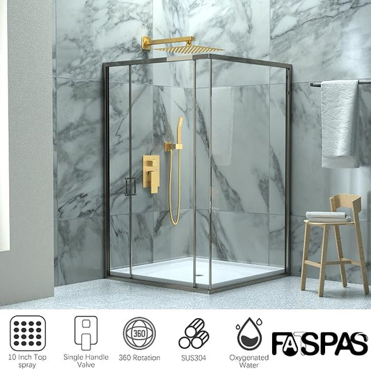 Brushed Gold Shower System with 10-Inch Rain Showerhead and Handheld