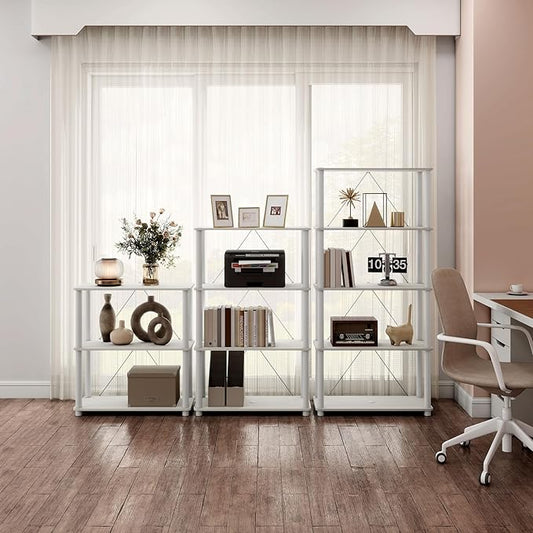 Homes: Inside + Out Apexa Modern 4-Tier Wide Shelving Units, Collectibles Display Shelves, Easy Assembly Standing Shelf, Home Storage Organizer for Living Room, Bedroom, Office, White