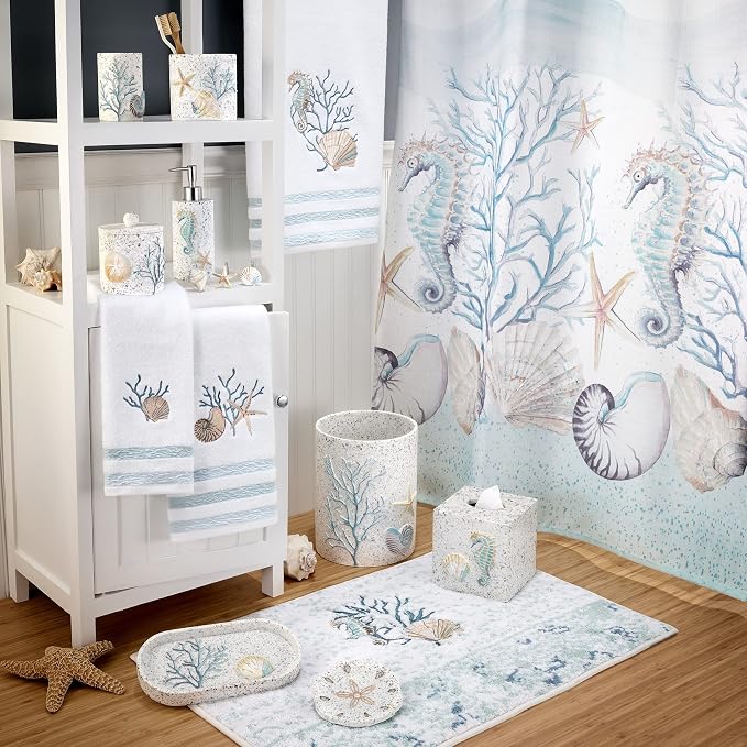 Avanti Linens - Covered Jar, Guest Bathroom Essentials, Sea Inspired Home Decor (Coastal Terrazo Collection)