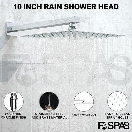 Shower System with 10-Inch Rain Head and Tub Spout | All-Metal Tub Shower Faucet Set, Wall Mounted Rain Showerhead, Handheld Spray, Includes Valve and Trim Kit, Polished Chrome