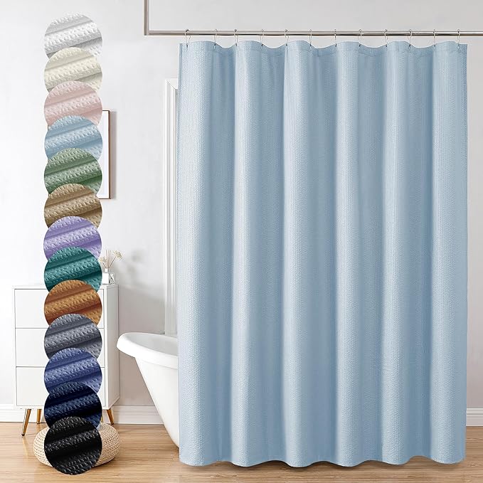 Berry Cute Shower Curtain, Embossed Textured Fabric Shower Curtain for Bathroom - Soft Cloth & Hotel Spa Luxury, Water Repellent, Machine Washable Shower Curtain, 72X72, Glacier Blue