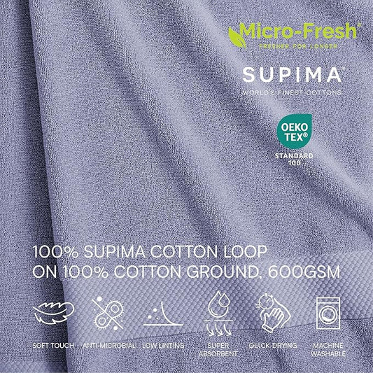 Lacoste Heritage Anti-Microbial Supima Cotton 6-Piece Towel Set, 2 Bath Towels, 2 Hand Towels, 2 Washcloths, Light Denim – Highly Absorbent & Quick Drying, Bathroom Essential, Machine Washable