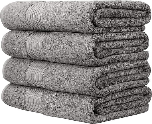 Luxury Oversized Bath Towels | 650 GSM, 34" x 56" | Hotel Quality, Soft & Highly Absorbent | Quick Dry, Thick, Combed Cotton Bathroom Towels | Grey - 4 Pack