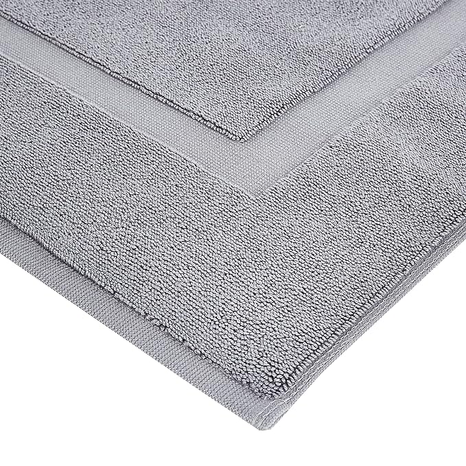 Amazon Basics Banded Bathroom Bath Rug Mat, Machine Washable, 100% Cotton, 31" x 20", Powder Gray (Pack of 2)