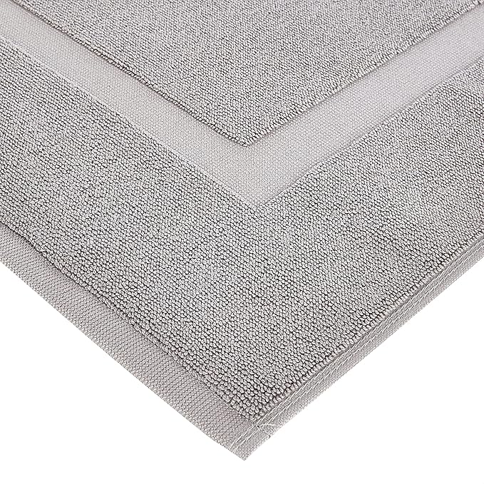 Amazon Basics Banded Bathroom Bath Rug Mat, Machine Washable, 100% Cotton, 31" x 20", Light Gray (Pack of 2)