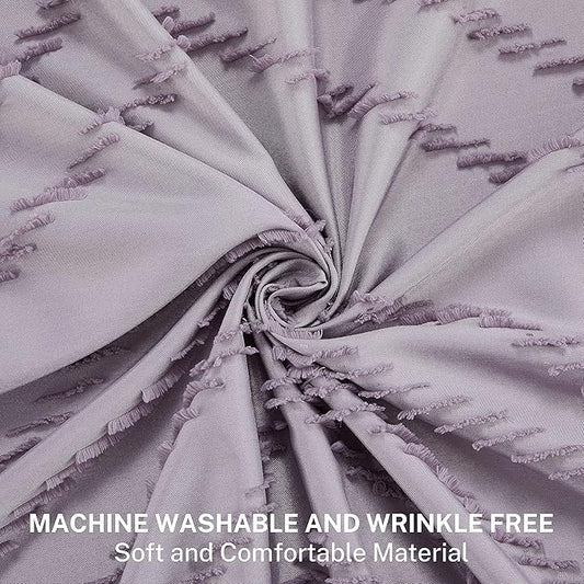 Extra Long Boho Shower Curtain - Purple Woven Fabric, 72 x 84, Tufted Chevron Striped, Modern Chic Textured Minimalist