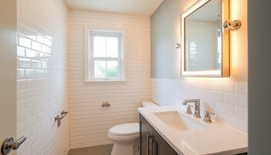 Budget bathroom remodel featuring modern faucets, updated lighting, stylish mirrors, storage, and affordable bathroom upgrades