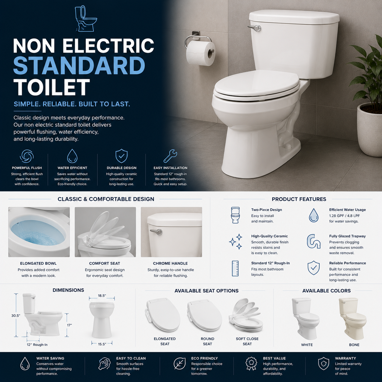 Non-electric bidet seat for standard toilet with adjustable water pressure, dual self-cleaning nozzles, manual side control, easy installation, and round or elongated fit for everyday bathroom hygiene upgrade