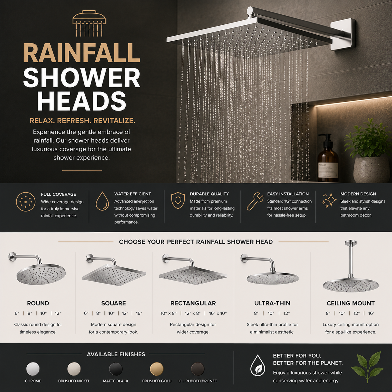 Rainfall Shower Heads