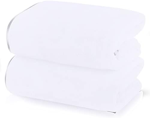 TENSTARS Silk Hemming Bath Towels for Bathroom Clearance - 27 x 55 inches - Light Thin Quick Drying - Soft Microfiber Absorbent Towel for Bath Fitness, Sports, Yoga, Travel, Gym - 2 Pack, White