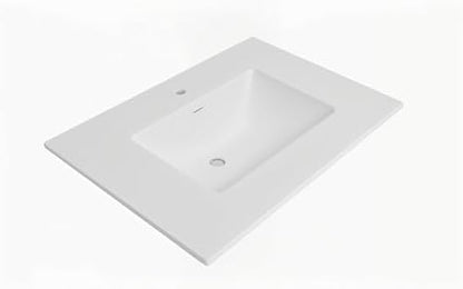 31" Bathroom Vanity Top with Integrated Sink – Solid Surface Resin Streamline Countertop, Single Faucet Hole, Built-in Overflow, Easy-to-Clean Matte White Finish, 31" W x 22" D