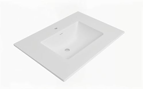 37" Bathroom Vanity Top with Integrated Sink – Solid Surface Resin Streamline Countertop, Single Faucet Hole, Built-in Overflow, Easy-to-Clean Matte White Finish, 37" W x 22" D