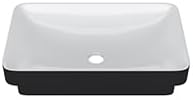Rectangular White and Black Bathroom Vessel Sink | Beslend 19x12 Semi Recessed Black&White Above Counter Rectangular Ceramic Wash Sinks Top Counter Porcelain Modern Art Basin