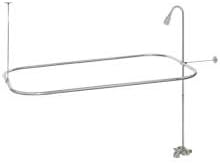 R2200A Clawfoot Tub Shower Faucet and Rectangular Combo Set - 3 ⅜-Inch Center-Diverter Faucet in Chrome - ¾” MIP Connections - 61” 2-Piece Riser with Shower Head - 42” x 27” Shower Ro