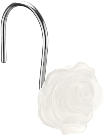 Rose Shower Curtain Hooks, Glow in The Dark, Pretty Floral Themed Elegant Bathroom Decor, White
