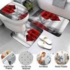 4Pcs Red Rose Shower Curtain Sets, Romantic Water Red Rose Bathroom Sets with Shower Curtain and Rugs Toilet Lid Cover Bath Mat, Waterproof Fabric Shower Curtains with Hooks
