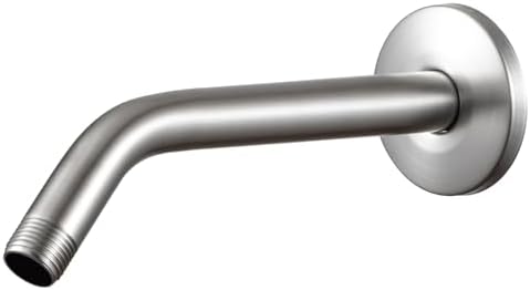 OFFO Shower Arm with Flange, 10 in Brushed Nickel Wall Mount Replacement Angle Shower Head Arm Wall-Mounted For Fixed Shower Head & Handheld Showerhead
