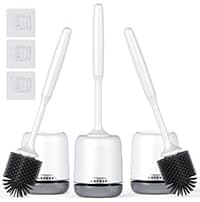 Lefree 3 Pack Silicone Toilet Brush,Rubber Toilet Bowl Brush and Holder Set with Ventilated Holder, Toilet Cleaner Brush for Bathroom,Floor Standing & Wall Mounted Toilet Scrubber Without Drilling
