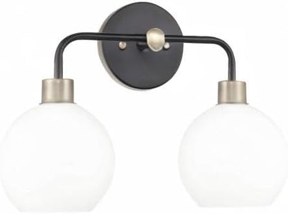 Lukasa Modern Bathroom Vanity Lights Fixtures 2-Lights Over Mirror Lighting Matte Black with Brushed Nickel Vanity Lights for Bathroom Light Fixtures Frosted Glass Covers, UL Listed