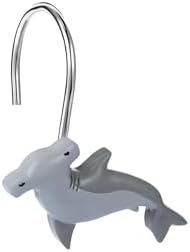 Shark Shower Curtain Hooks 12pcs Decorative Shower Curtain Hangers Heavy Duty Metal Shower Rings Cute Bathroom Decor Accessories for Bathroom Baby Room Bedroom Living Room Decor