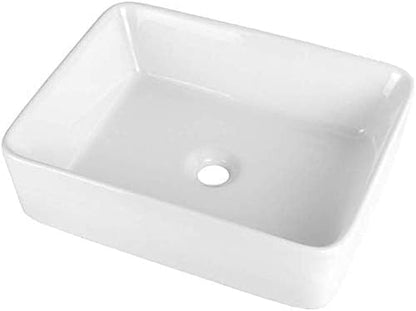 White Bathroom Vessel Sink Ceramic Vanity Art Basin Above Counter | 19x15 Inch Rectangular Bathroom Sink Porcelain Vessel Vanity Sink