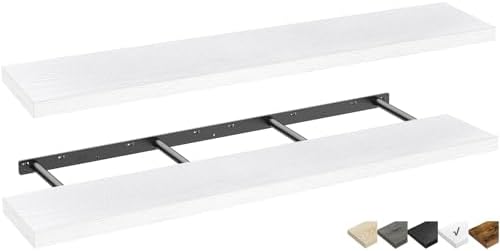 QEEIG Floating Shelves for Wall 55.1" Extra Long - Wall Mounted Shelf Bathroom Kitchen Living Room Bedroom Farmhouse Home Decor Display Bookshelf Large 55.1 x 9.3 inch Set of 2, White (008-140W)