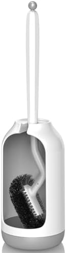 HAMITOR Toilet Bowl Brush Holder Set: Curved Bristle for Deep Cleaning