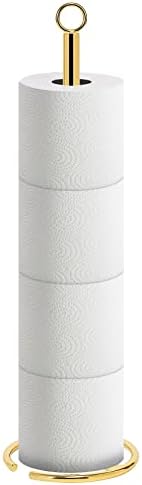 NearMoon Bath Toilet Paper Holder Stand, Freestanding Tissue Paper Storage with Reserve, Space Toilet 4 Rolls Holder for Bathroom/Kitchen Countertop-All Metal (1 Pack, Chrome Gold)