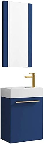 Blossom 18-Inch Floating Bathroom Vanity with Acrylic Sink and Mirror, All-Wood Construction, Space-Saving Wall Mounted Vanity for Compact Bathrooms, Modern Design Bathroom Sink Cabinet, Navy Blue
