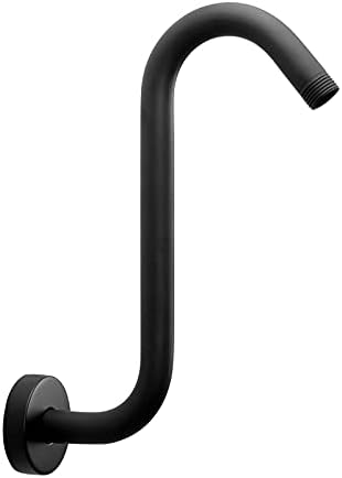 NearMoon S Shaped Shower Head Riser Arm, Shower Extender Arm with Flange, Standard 1/2" Connection- Bathroom Accessory (10 Inch, Matte Black)