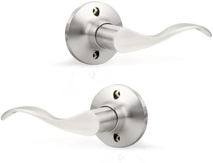 GOBEKOR 1 Pair of Dummy Door Levers Brushed Nickel Interior Door Handle for Left Hand and Right Hand, Non-Turning Handle Pull for Closet French Doors, 2 Pack