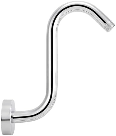 NearMoon S Shaped Shower Head Riser Arm, Shower Extender Arm with Flange, Standard 1/2" Connection- Bathroom Accessory (8 Inch, Chrome)