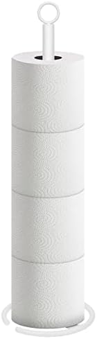 NearMoon Bath Toilet Paper Holder Stand, Freestanding Tissue Paper Storage with Reserve, Space Toilet 4 Rolls Holder for Bathroom/Kitchen Countertop-All Metal (1 Pack, White)