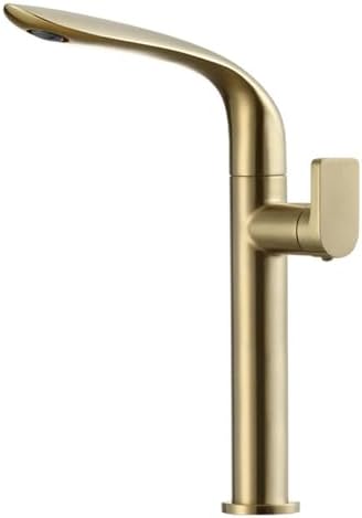 High-Arc 360° Rotating Bathroom Faucet, Single Handle Mixer Tap, Hot & Cold Water, Brushed Gold Finish, One Hole Sink Basin Mixer, Kitchen & Bath Use
