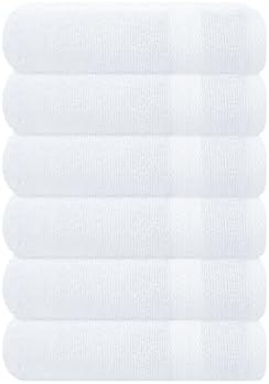 GLAMBURG Ultra Soft 6-Piece Hand Towel Set 16x28-100% Ringspun Cotton - Durable & Highly Absorbent Hand Towels - Ideal for use in Bathroom, Kitchen, Gym, Spa & General Cleaning - White