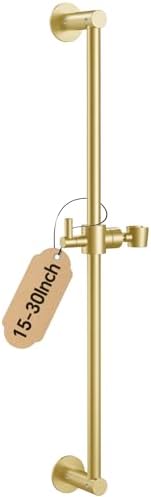 Shower Slide Bar Adjustable Handheld Shower Head Holder Wall Mount - 30inch All-Metal Shower Head Slide Bar Compatible with Bathroom Drill Free Glue Installation - Brushed Gold