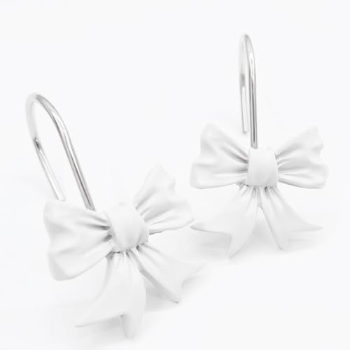 CHICTIE Decorative Shower Curtain Hooks, Bow Knot Shower Curtain Rings Hooks for Bathroom Baby Kids Room Rustproof Shower Hooks (White)