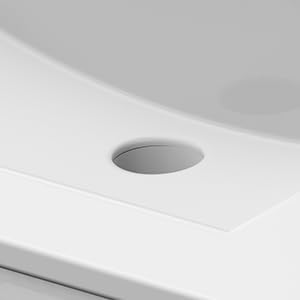 36 Inch Bathroom Vanity with Sink, Modern Floating Bathroom Vanity with Resin Sink, 2 Large Storage Darwers, Wood Grain Texture Wall Mounted Vanity, Metal Handles, White