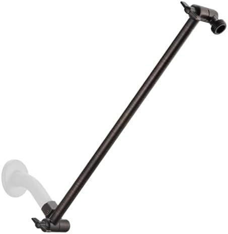 15 Inch Extra Long Adjustable Shower Head Extension Arm With Locking Set Screw, Singing Rain 304 Stainless Steel Angle Height Adjustable, G1/2 Universal Connector Compatible (Oil Rubber Bronze)