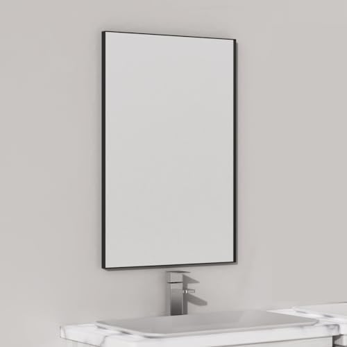 VocalStar Black Metal Framed Bathroom Mirror for Wall, 24 x 32 Inch Square Corner Rectangle Black Bathroom Vanity Mirror Modern Farmhouse, 1/4-inch Shatterproof Glass | Ultra-Flush Hanging