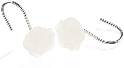 Rose Shower Curtain Hooks, Glow in The Dark, Pretty Floral Themed Elegant Bathroom Decor, White