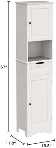 Gizoon 67” H Tall Bathroom Storage Cabinet, Narrow Storage Cabinet, White