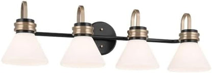 Kichler Farum 34" 4-Light Vanity Light with Opal Glass in Black, for Single or Double Vanity, Over a Mirror, Powder Room, Bathroom, (34" W x 9.5" H), 55156BK