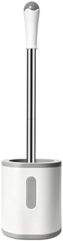 AONEZ Compact Toilet Brush & Holder, Stainless Steel Handle, Space Saving for Storage, Deep Cleaning, Drip-Proof, Easy to Assemble, Nylon Bristles, White & Grey