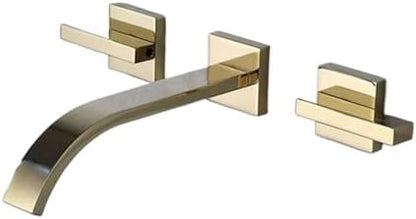 Brushed Gold or Polished Gold Kitchen Faucet WallMounted Cascade Mixer for Bathroom Sink Hot & Cold Water Tap Elegant Modern Design (Noir)