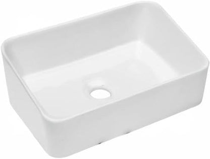 Dcolora 19" x 15" Rectangular Bathroom Vessel Sink, White Ceramic Porcelain Above Counter Vanity Basin, Modern Rectangle Sink for Bathroom