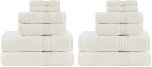 Madison Park Organic 100% Cotton Bathroom Towel Set, Hotel & Spa Quality Highly Absorbent, Quick Dry, Include for Shower, Handwash & Facial Washcloth, Multi-Sizes, Ivory (Pack of 2)